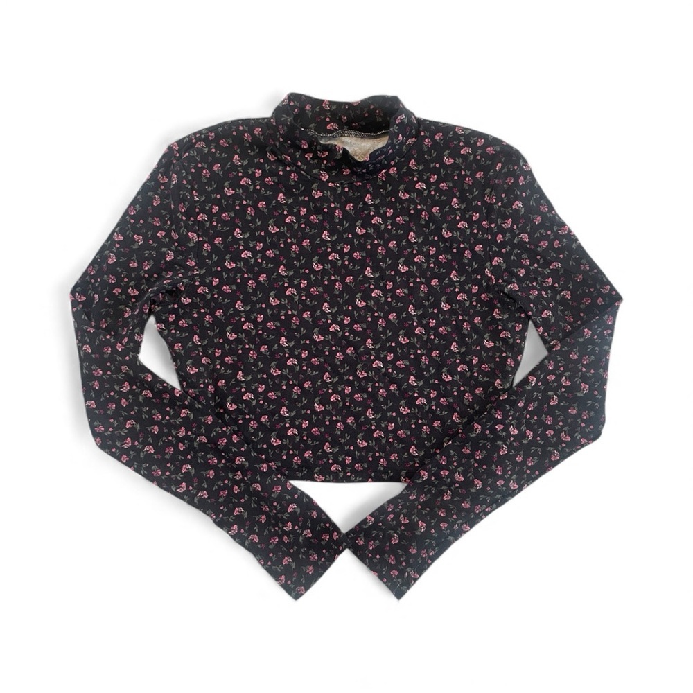 Black Floral Long Sleeve‎ Crop Top M